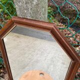 Vintage octagonal mirror in solid wood 55x36cm
