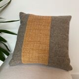Bi-sided cushion gray wool yoke orange fabric