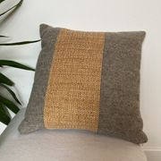Bi-sided cushion gray wool yoke orange fabric