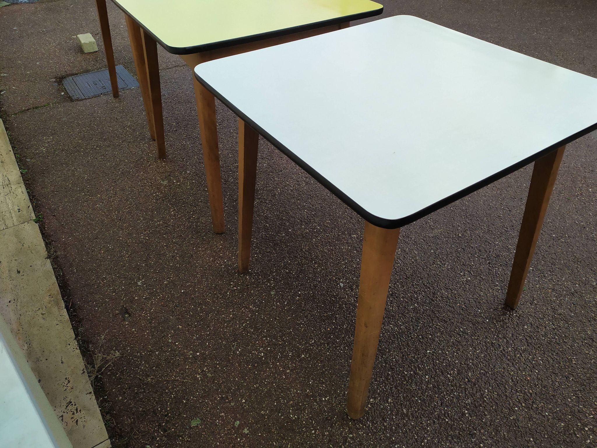 Lot of 3 Formica and Wood Bistro Tables - 1950 - 1960
