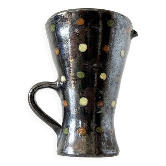 Black iridescent ceramic vase pitcher 1950