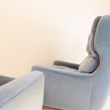 Ensemble de 2 fauteuils mohair bleu glacier Carl Straub