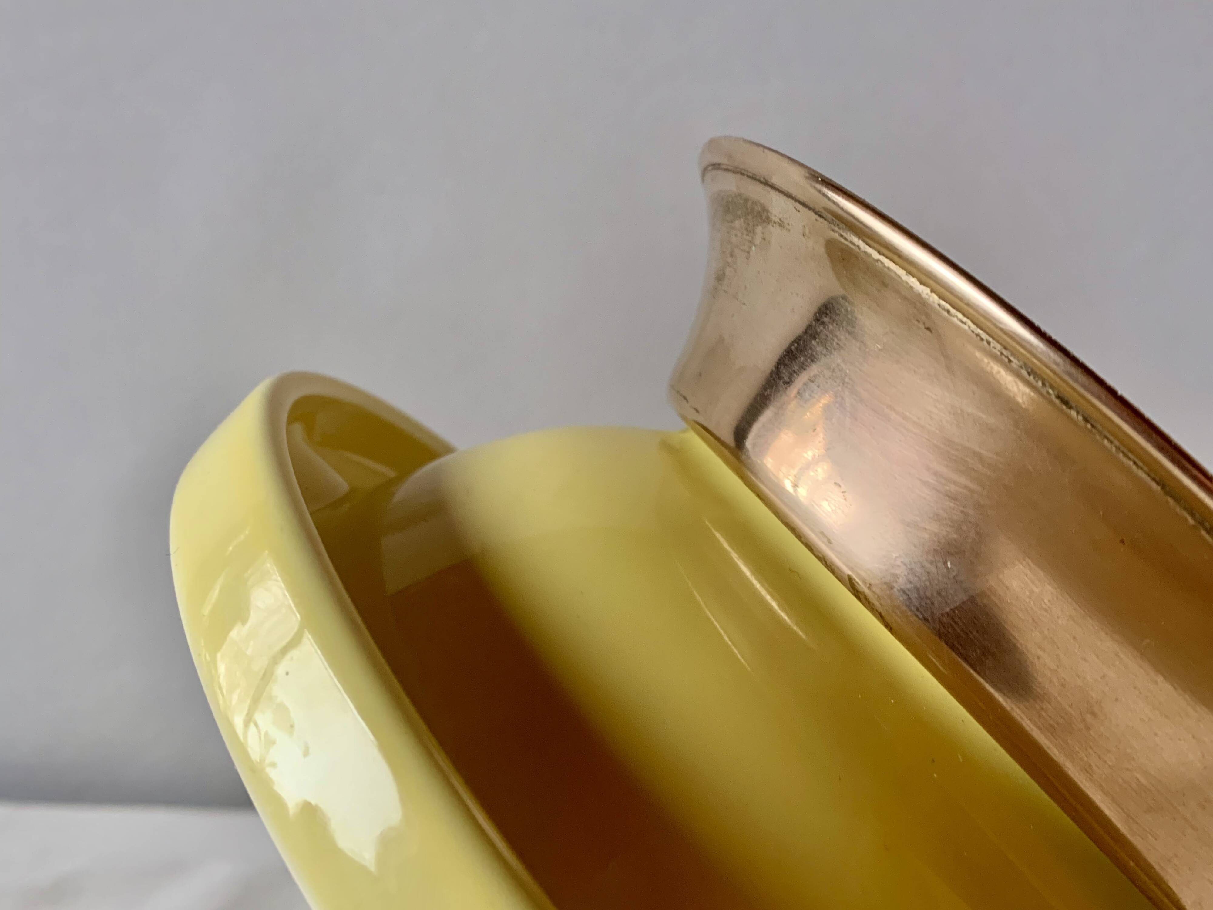 Large vintage brass and yellow glazed ceramic candle holder-ashtray