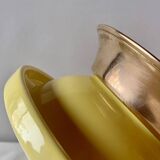 Large vintage brass and yellow glazed ceramic candle holder-ashtray