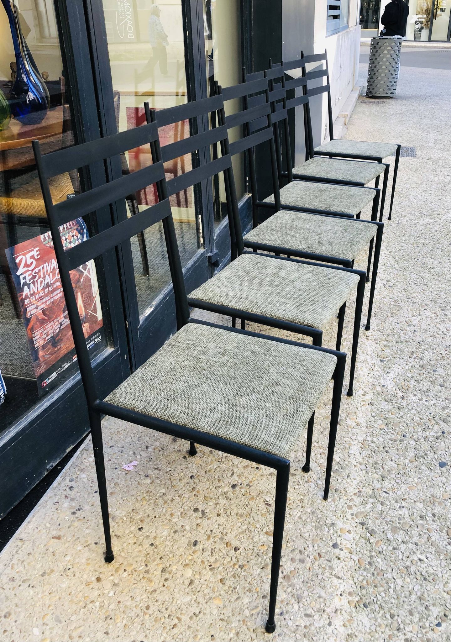 6 chaises métal noir et tissu vert design italien