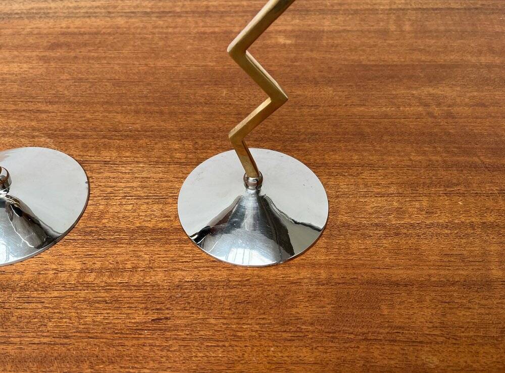 Italian postmodern metal candle holders, 1980s, set of 2