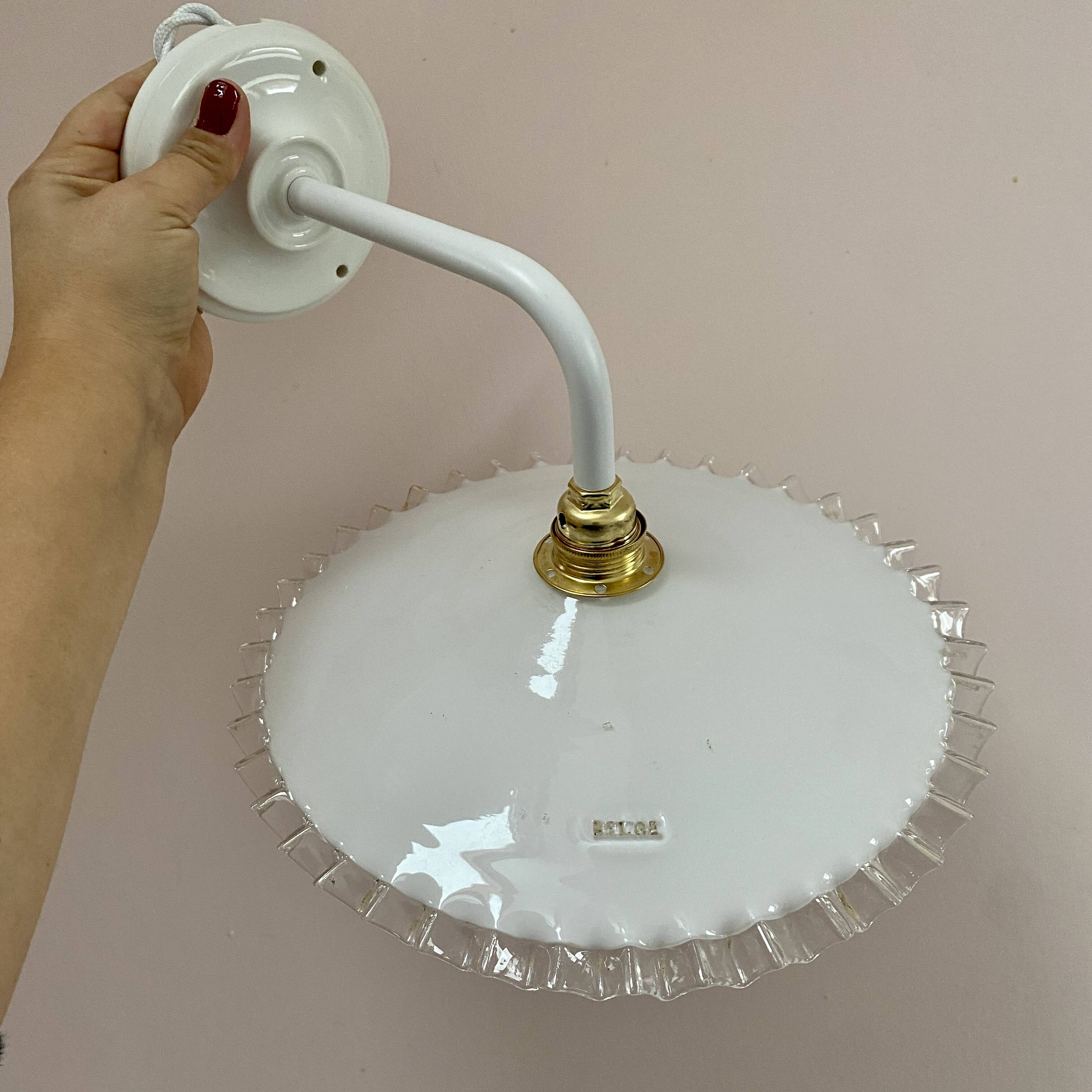 Vintage lampshade wall light in white opaline