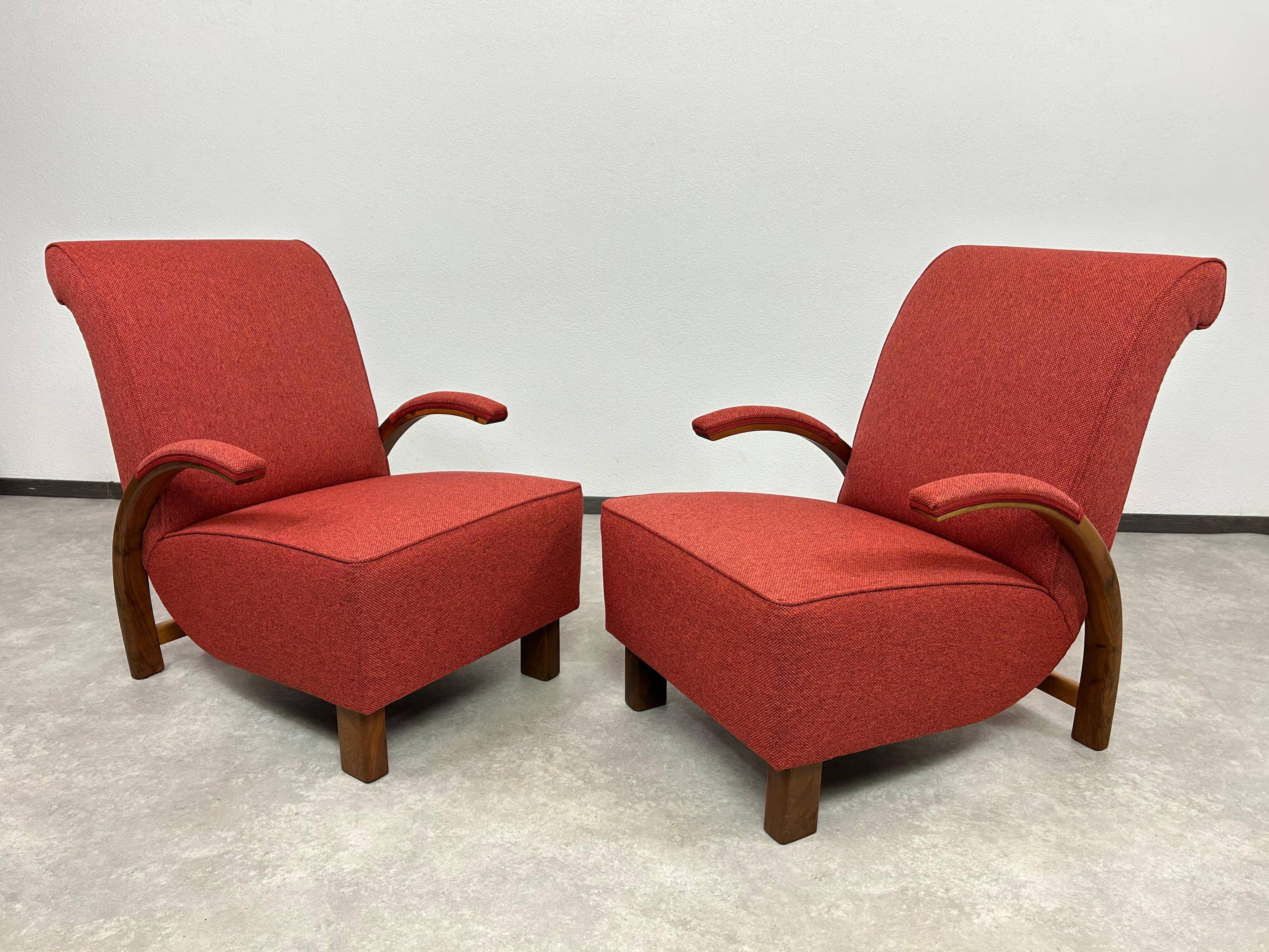 Red Art Deco lounge chairs
