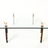 Mahogany coffee table bronze glass signed Garouste & Bonetti 1995