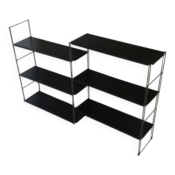 Double étagère string en metal - 6 étagères, 3 montants - vintage 1960