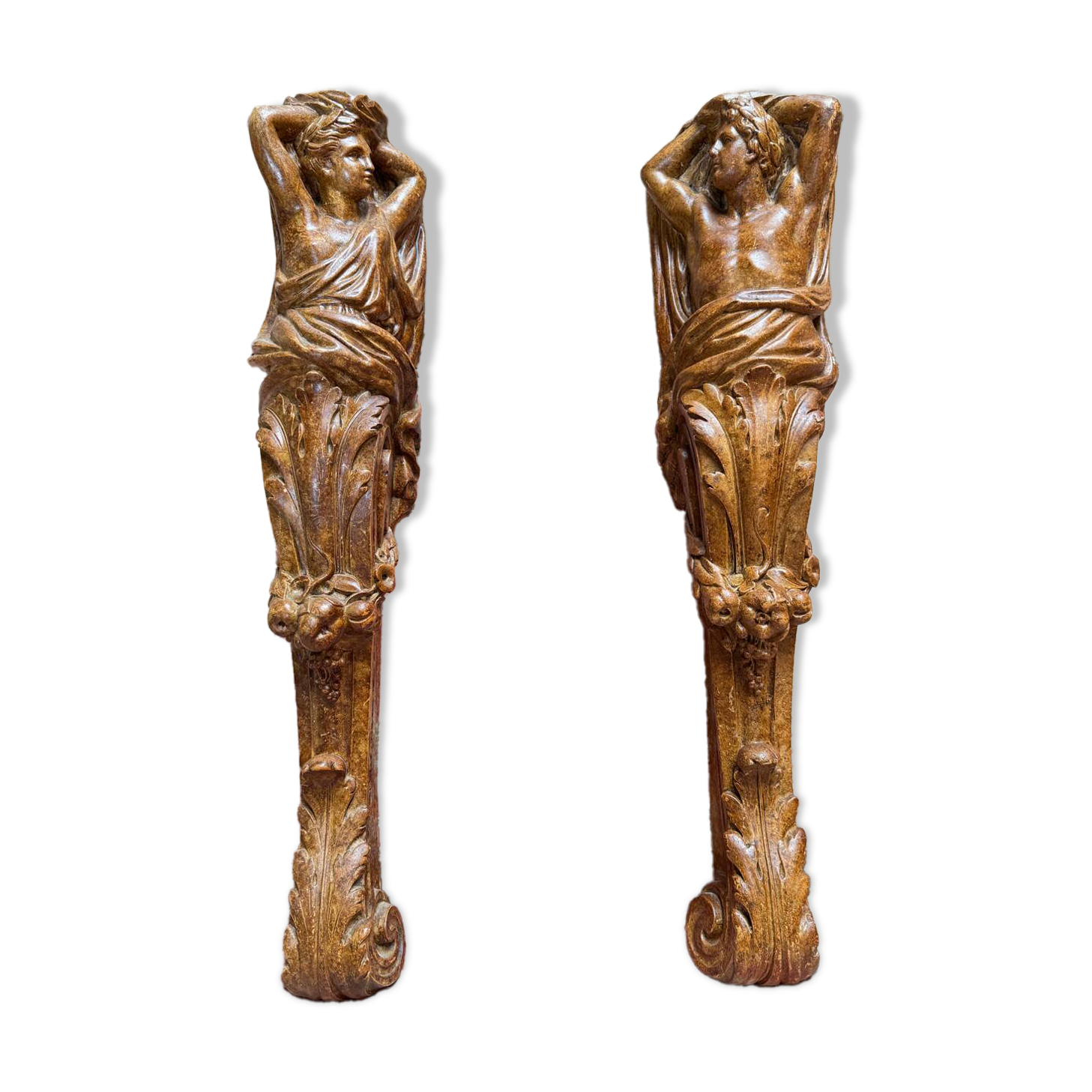 PAIR OF PAINTED PLASTER CONSOLES IN THE LOUIS XVI STYLE