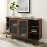 Modern Fluted Glass Door Sideboard with Curved Ends & Storage