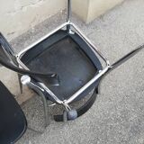 Set of 4 vintage chairs chrome and black wood