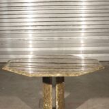 Octagonal post-modernist lounge table in marble beaded massive green quartz, Italy 1970s
