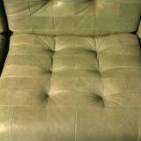 Patchwork modular sofa set in olive green patinated leather, 1970