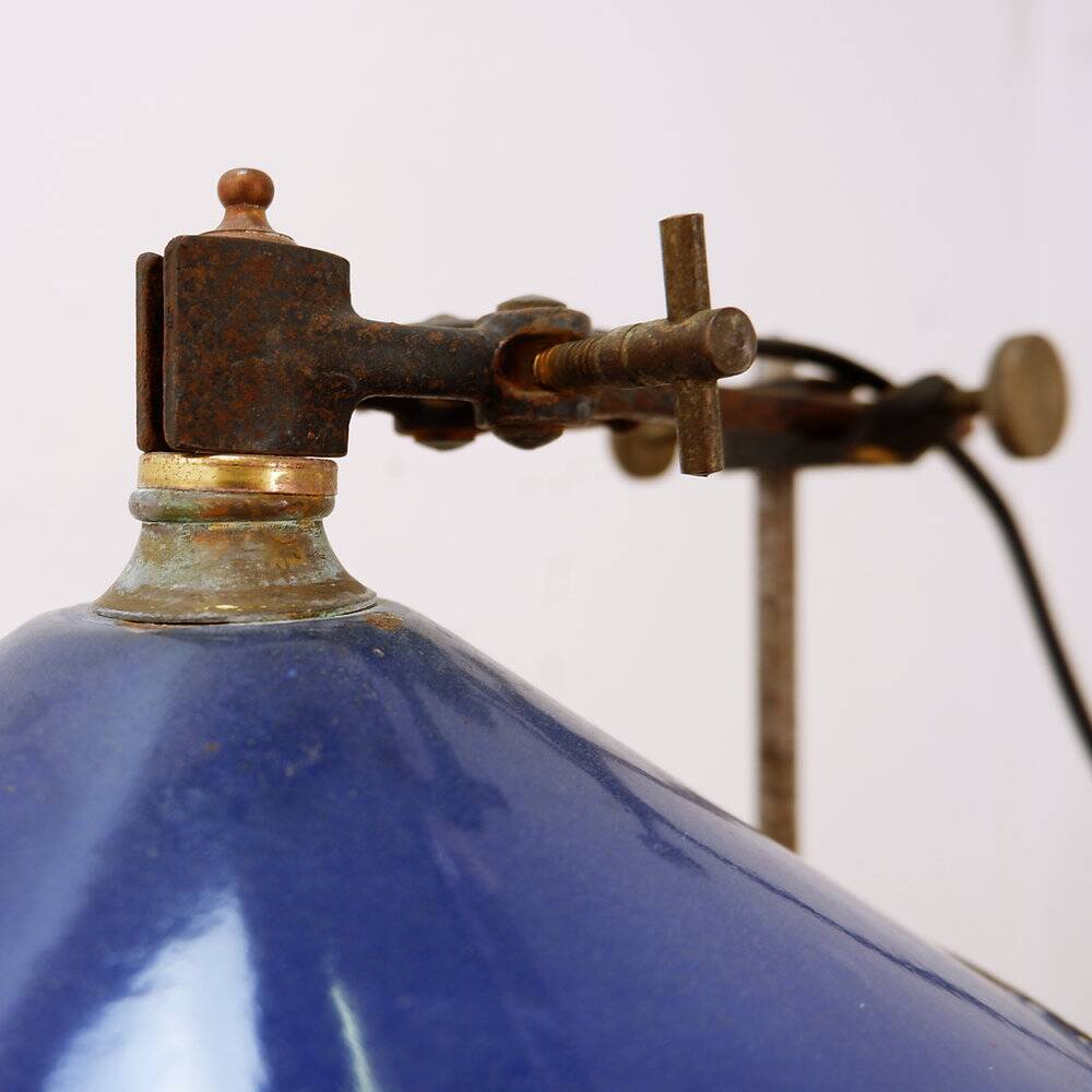 Industrial desk lamp with cobalt blue enamel shade - 1950s