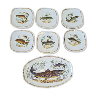 Lonchamp fish service: 12 plates and a dish