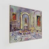 Oil on wood by Riccardo Capone Interior Church 50s 60s
