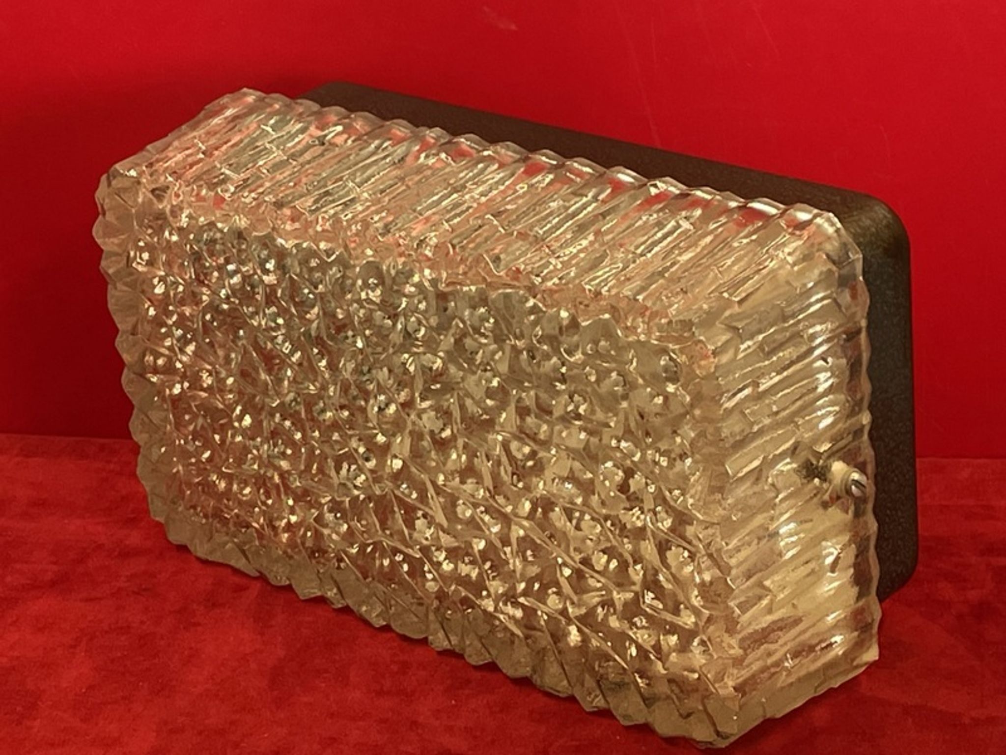 Ceiling lamp in glass holophane industrial loft 50s 60 vintage 1950