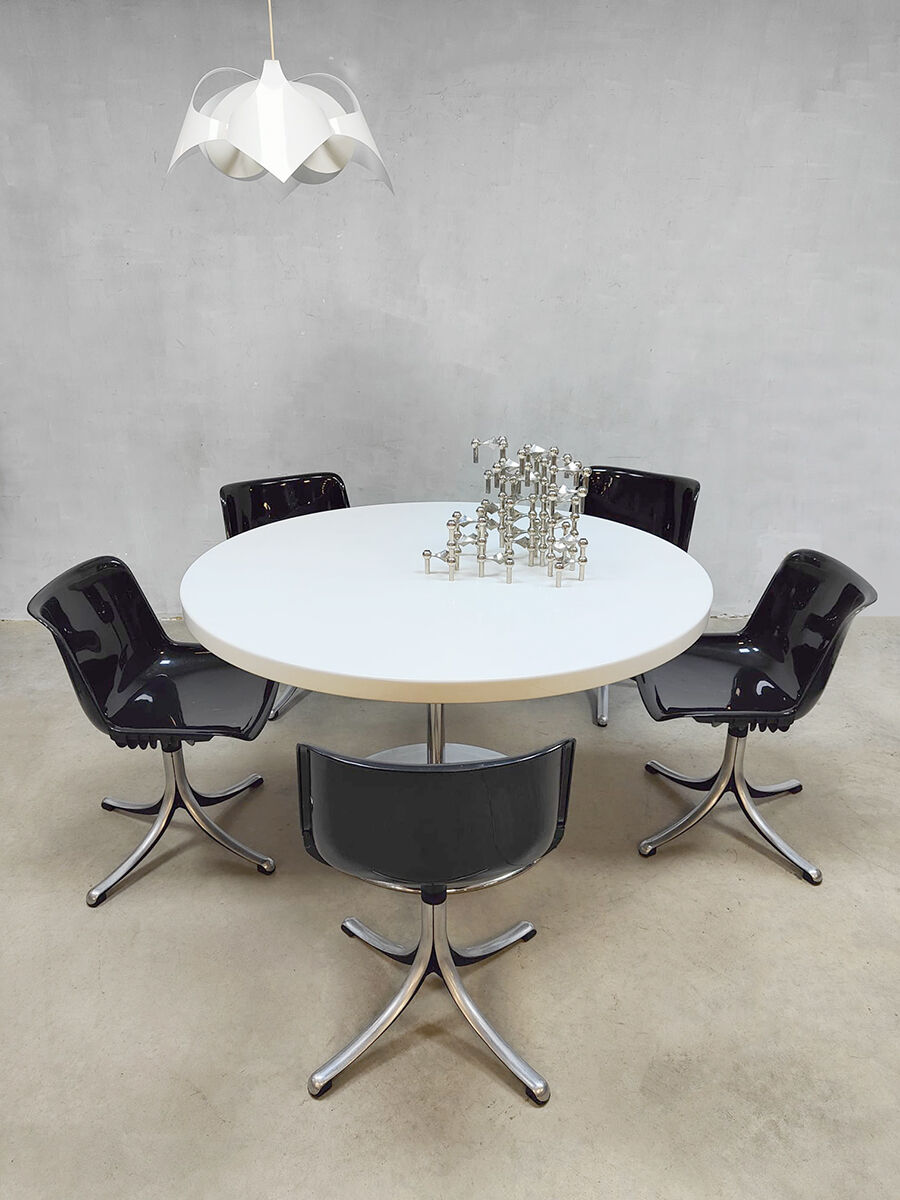 Midcentury dining office set Tecno 'Modus' chairs