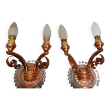 Lot de deux appliques double verre et métal