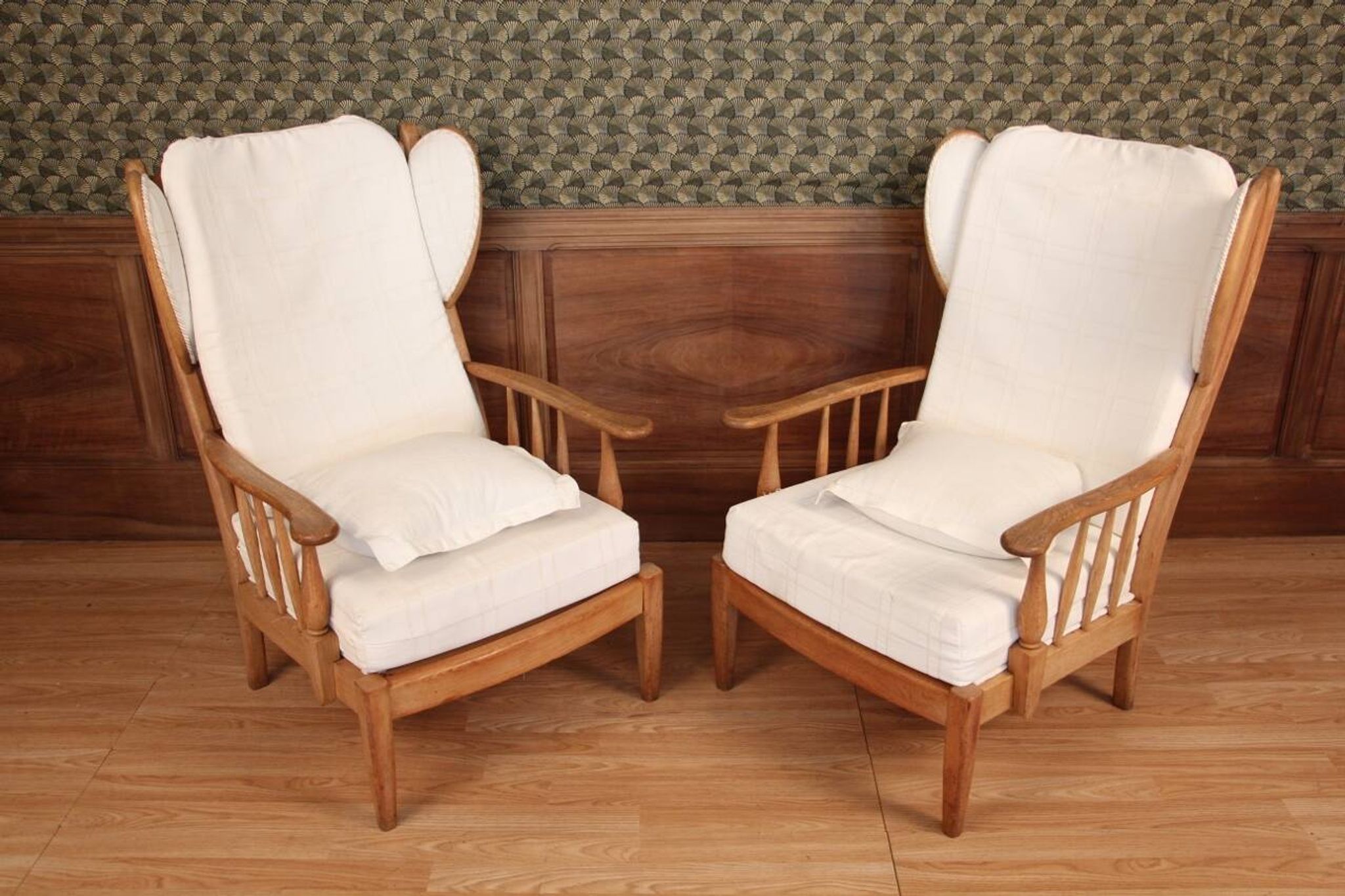 Pair of armchairs with ears of the 50s in oak