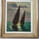 Antique oil painting depicting a marine scene.