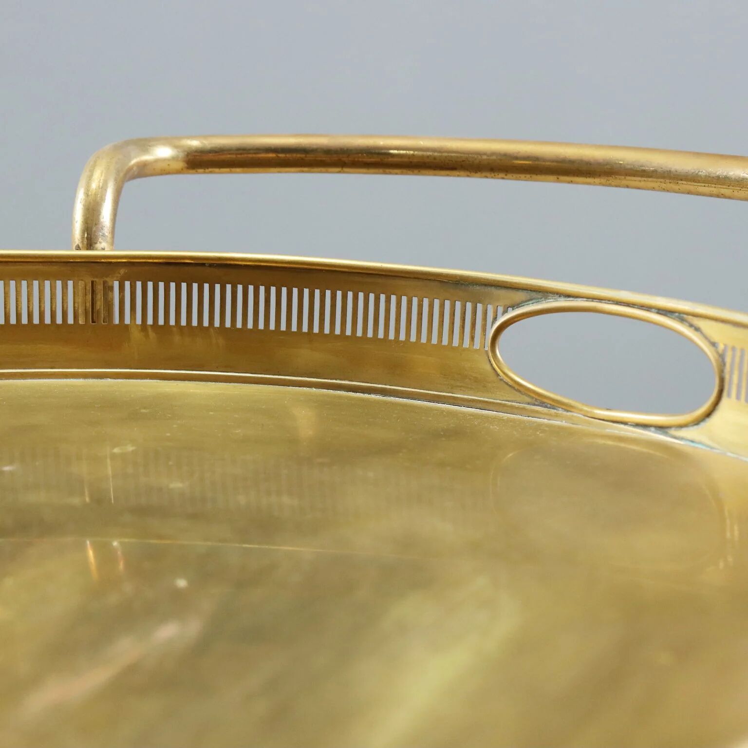 Vintage double-tier brass serving trolley, 1950s design.