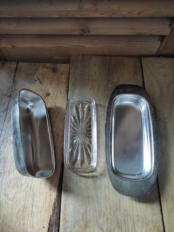 Butter dish silver metal cup glass acorn gilded