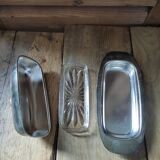 Butter dish silver metal cup glass acorn gilded