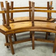 Brutalist ensemble round table 113cm and its 4 rounded stools 1960