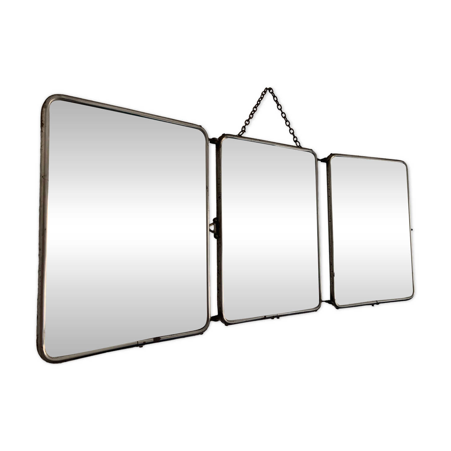 Vintage 1950s barber's triptych beveled duck mirror - 24 x 58 cm