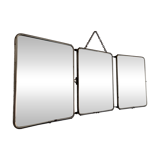 Miroir vintage 1950 triptyque barbier biseauté canard - 24 x 58 cm