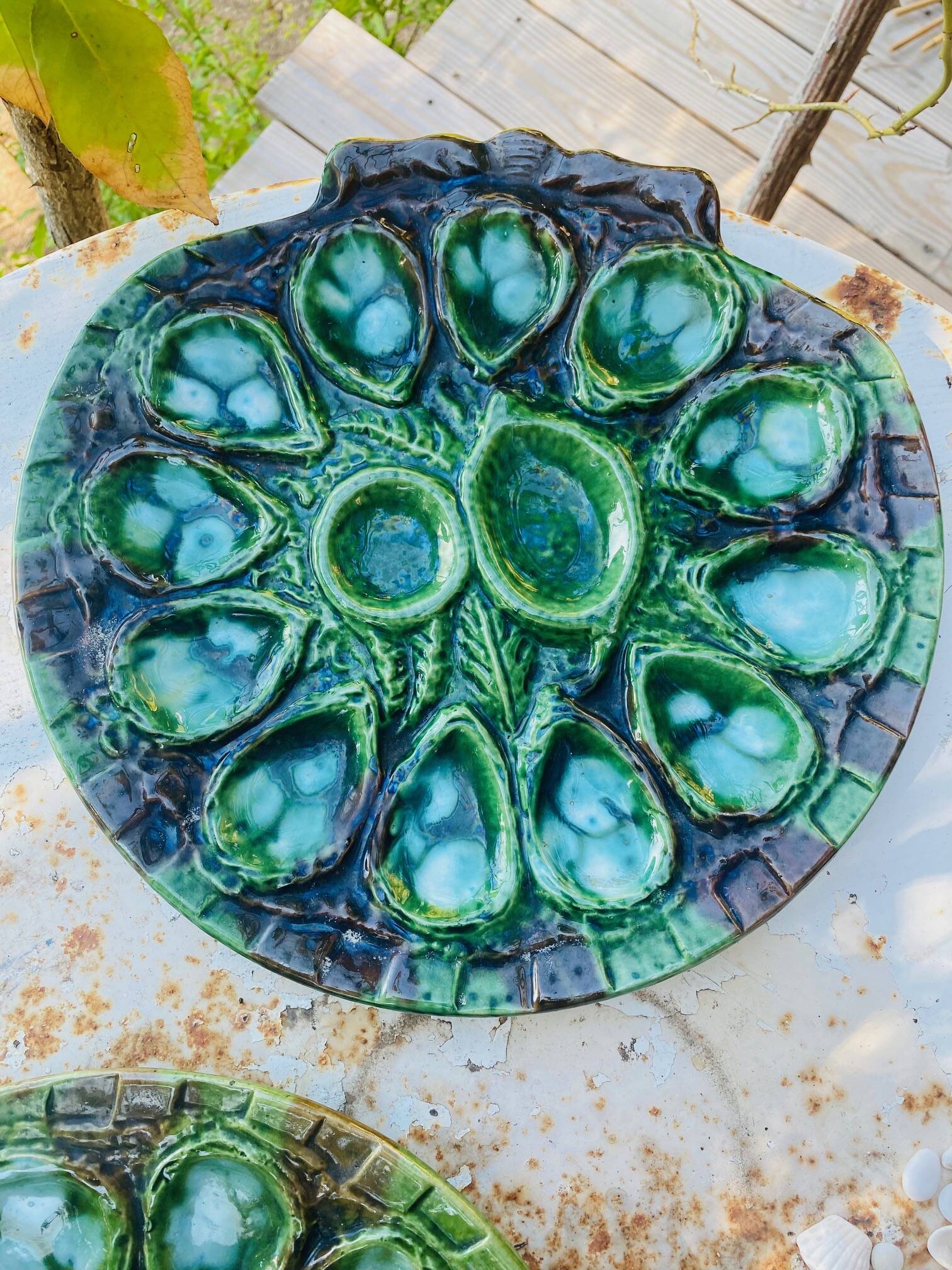 Ceramic oyster dishes signed Vallauris