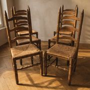 Set of 6 vintage wooden ladder-back dining chairs with woven seats