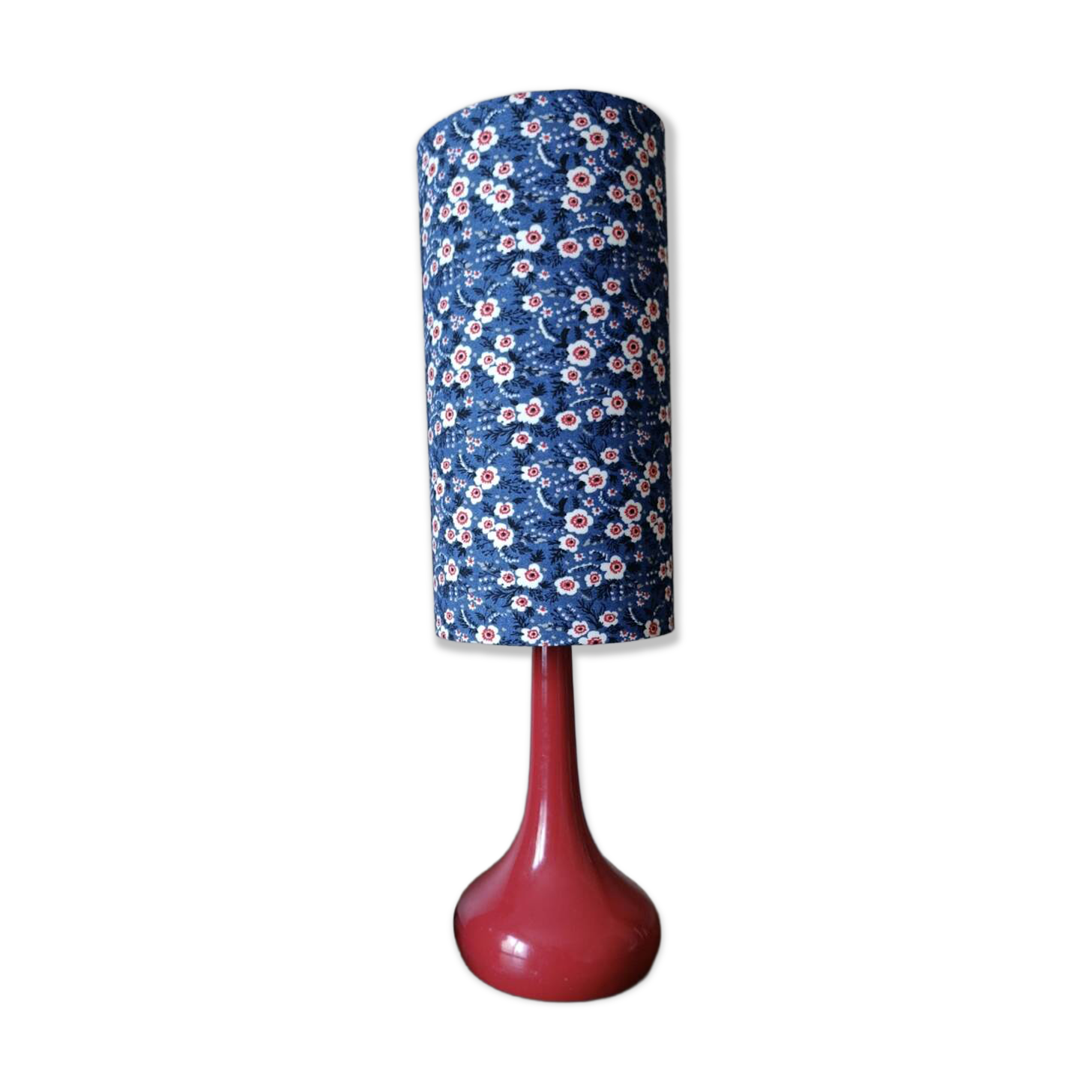 Lampe tactile bakelite rouge vintage, abat-jour liberty fleurs