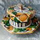Old art deco butter dish in faience of quimper sign hb