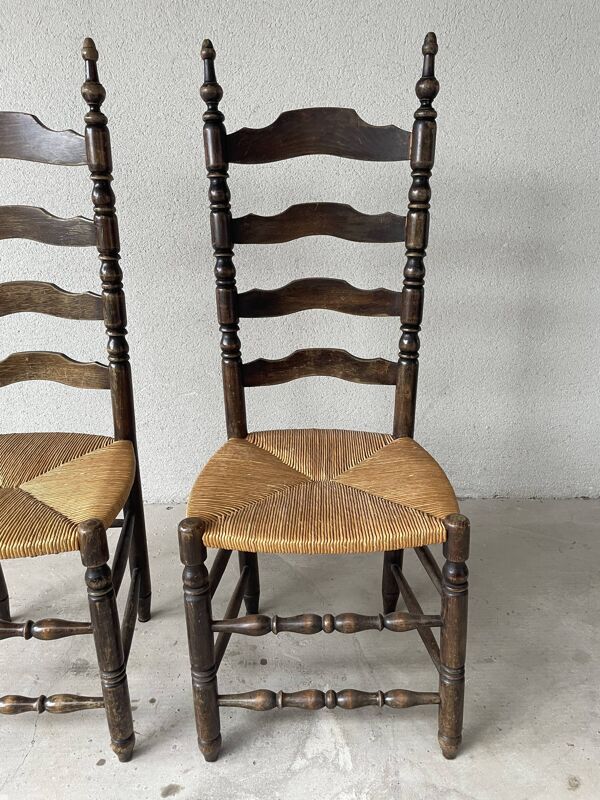 Chaise style campagnard bois massif et paille 1950
