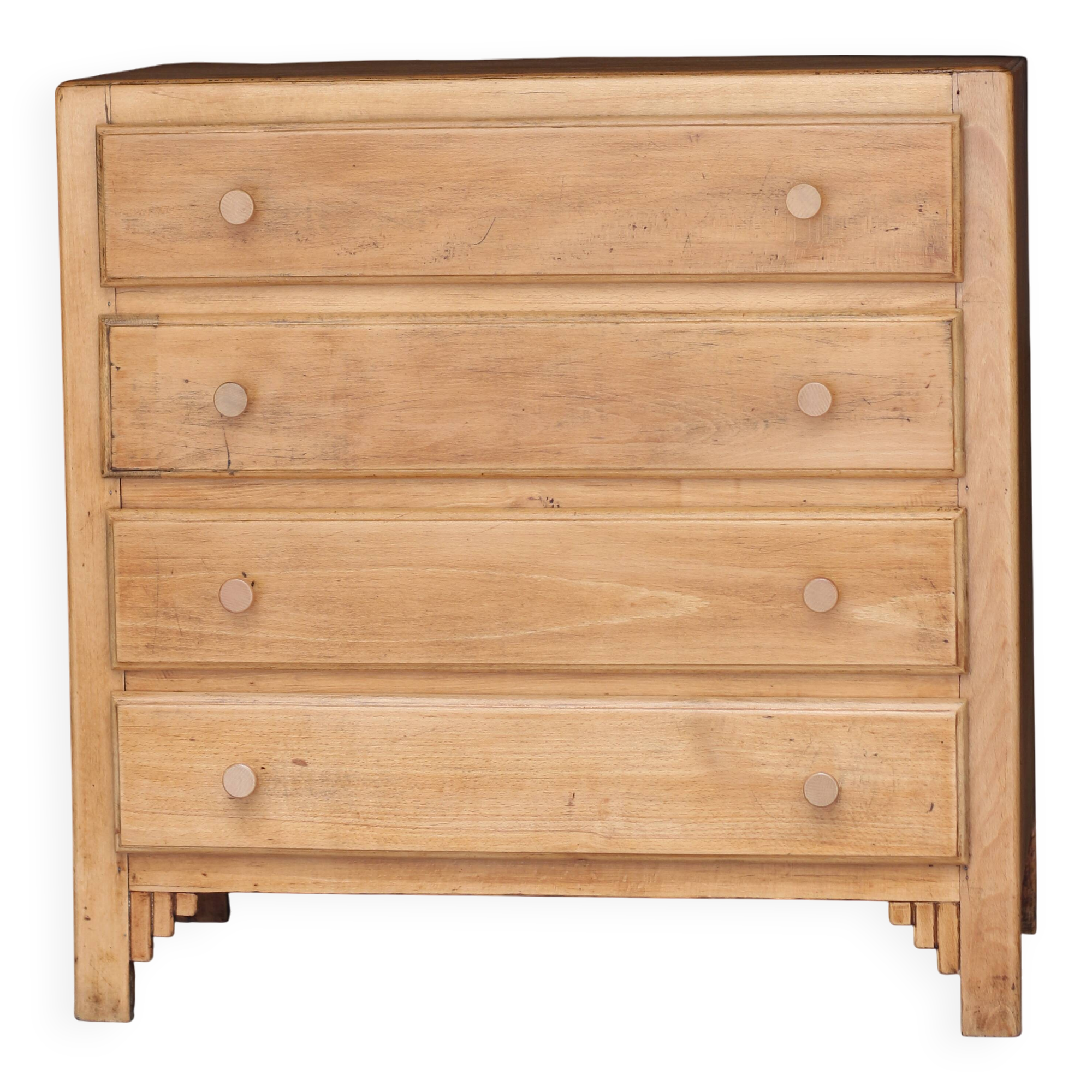 Small art deco chest of drawers in natural wood