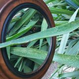 Old wooden round mirror