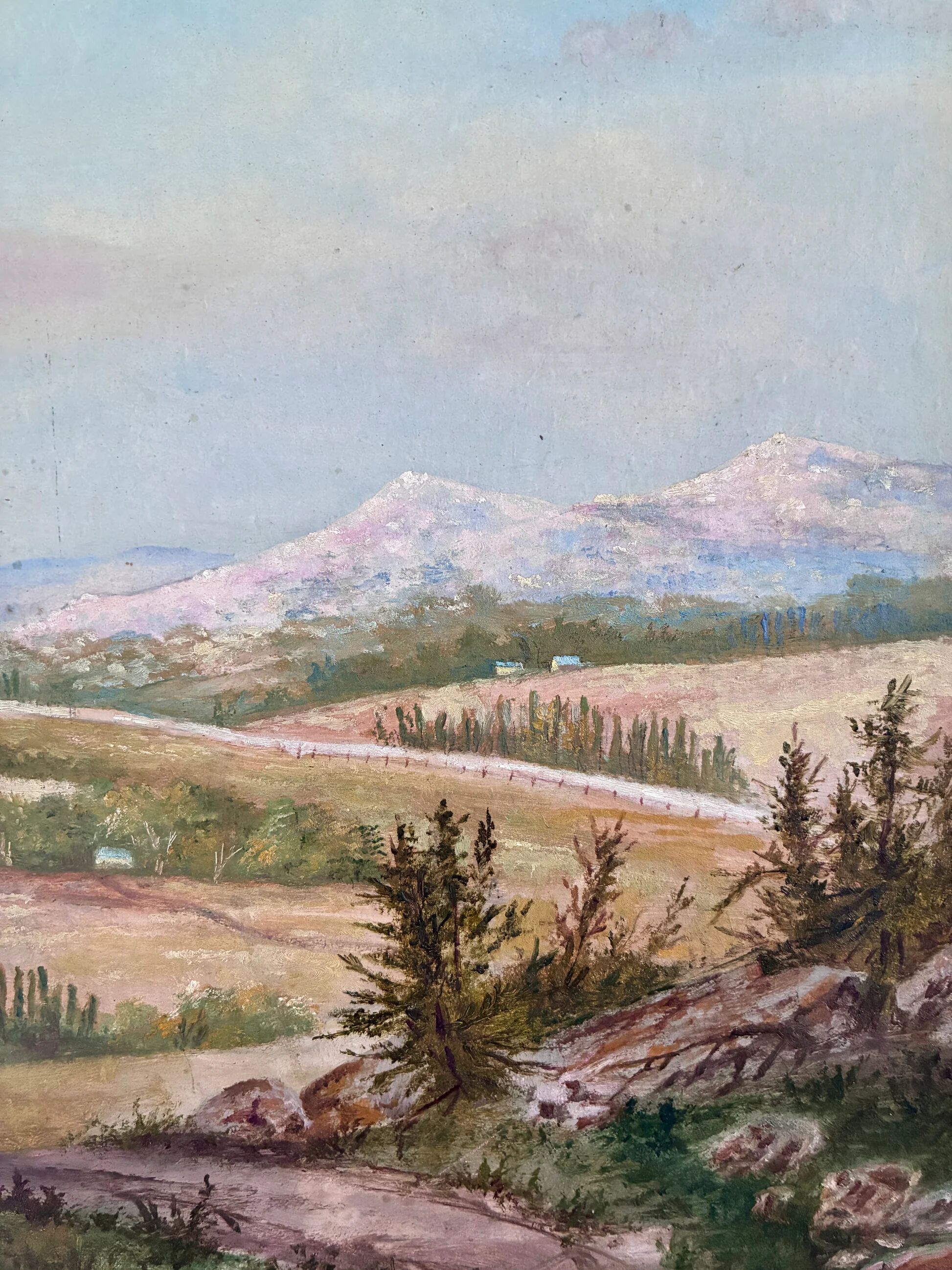 Vintage original landscape oil painting: Countryside nature wall art