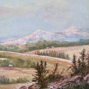 Vintage original landscape oil painting: Countryside nature wall art