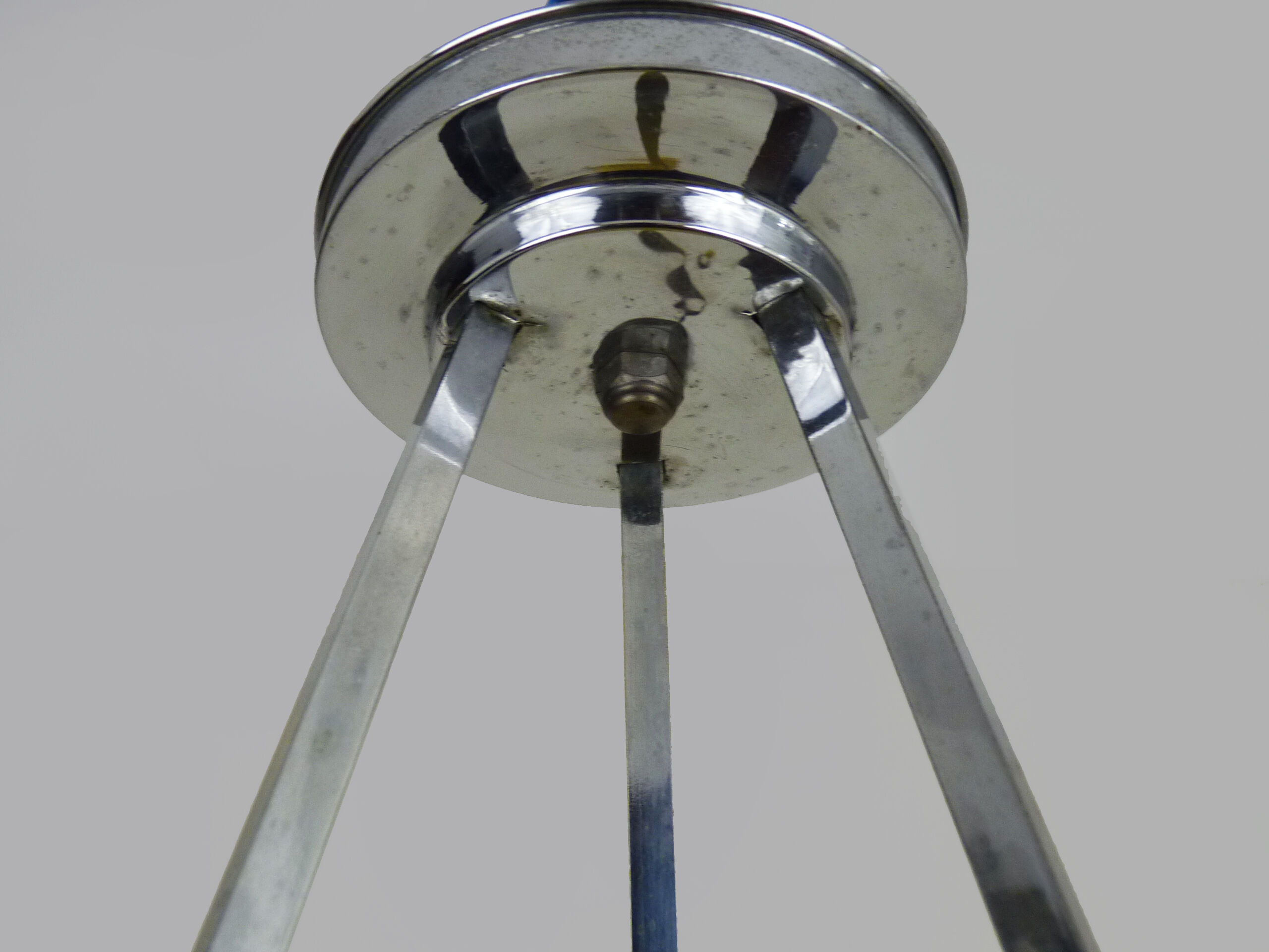 Old chandelier, suspension basin art deco 1 fire, in yellow glass paste