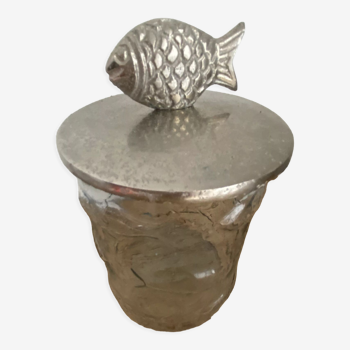 Glass jar pattern fish lid metal