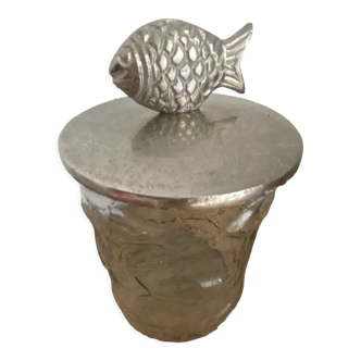 Glass jar pattern fish lid metal
