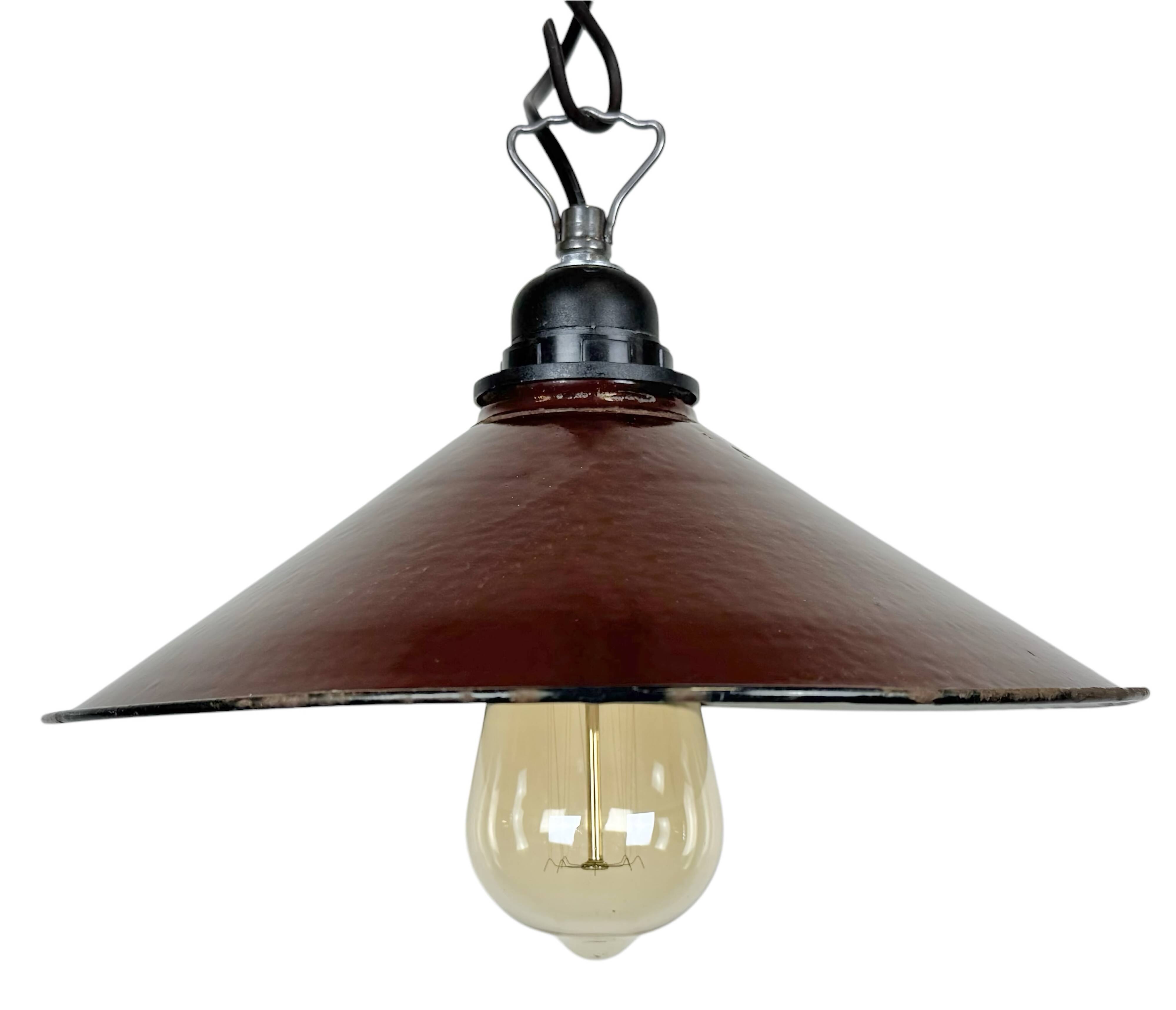 Industrial Dark Red Enamel Factory Pendant Lamp, 1960s