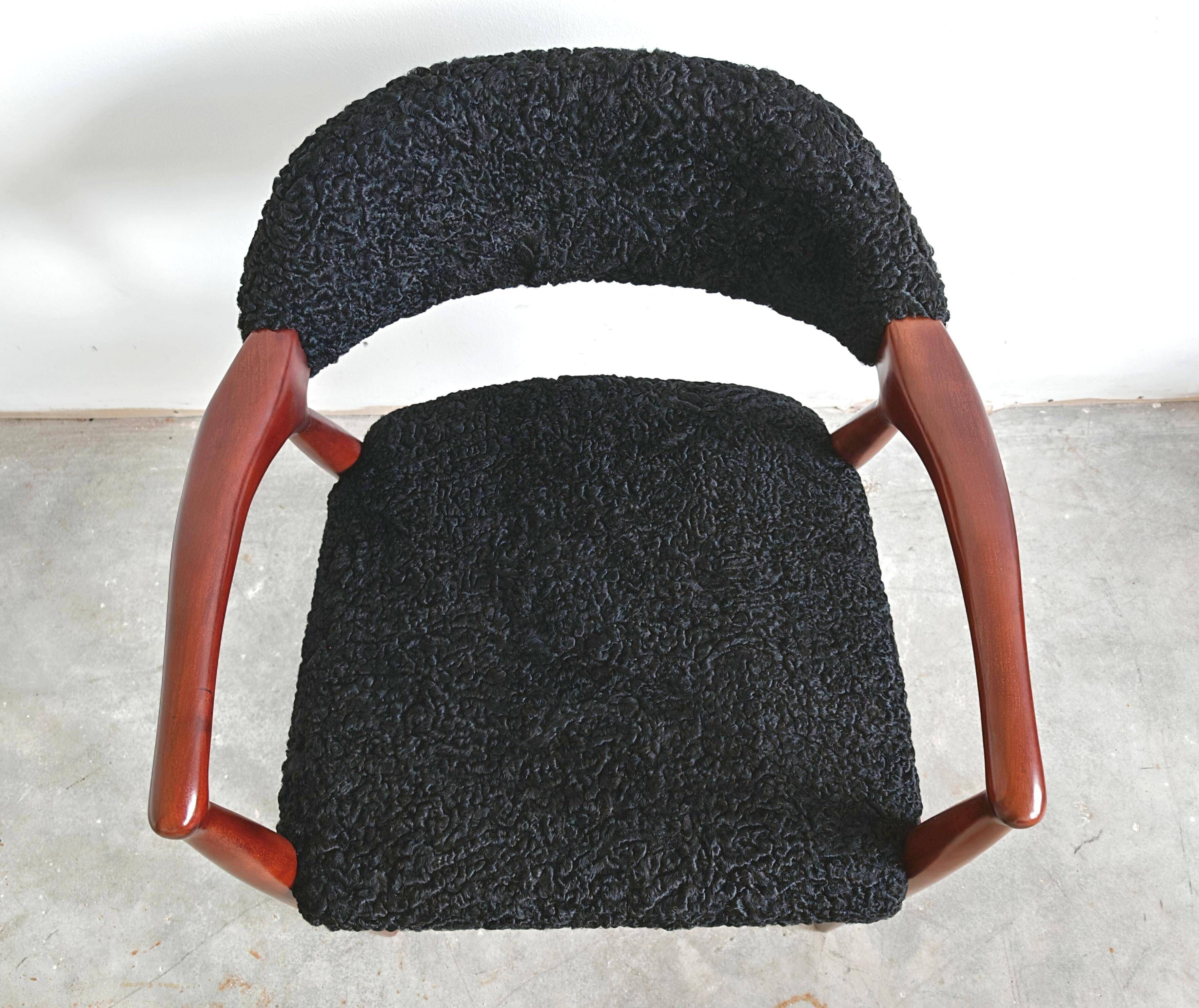 Mid Century Modern armchair in astrakhan lambskin, Yugoslavia 1960s