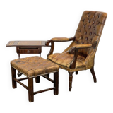 Antique Chesterfield Wing Chair with Stool and English Side Table