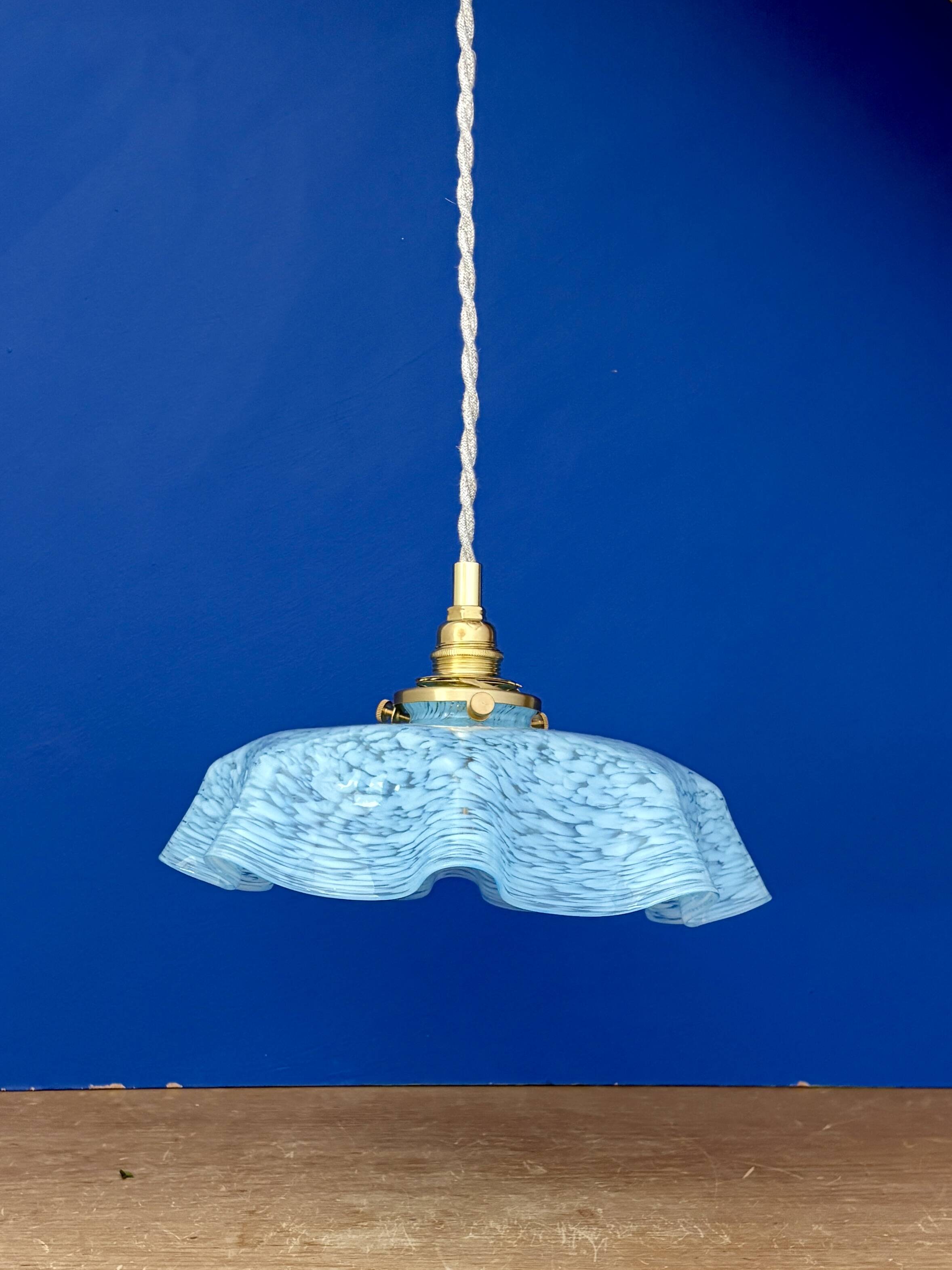 Vintage blue Clichy glass pendant light