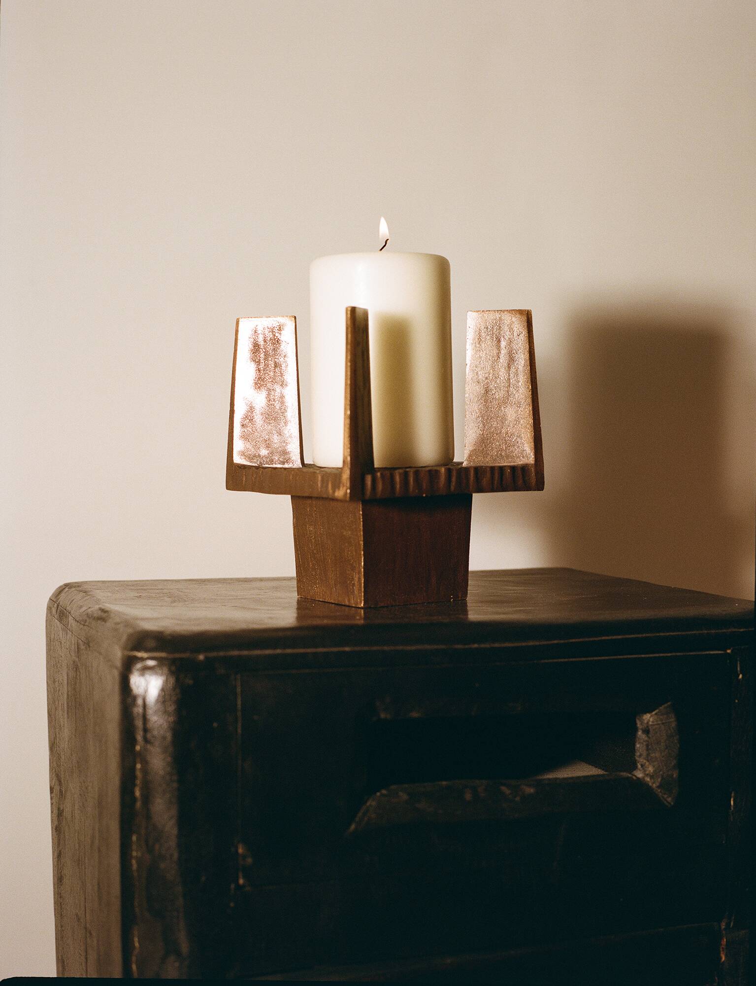 Brutalist Candle Holder / Chandelier in Bronze Circa 1950